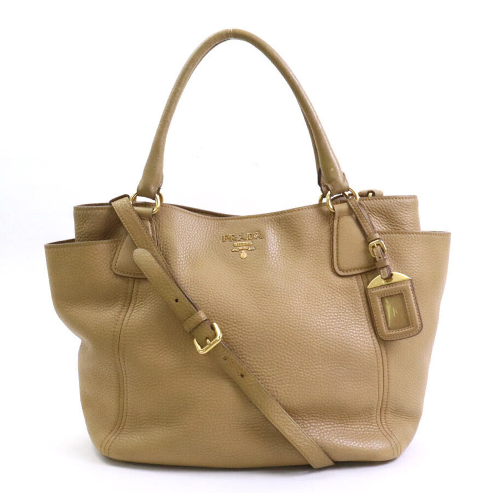 Prada Vitello Daino Convertible Tote calf leather Beige Brown